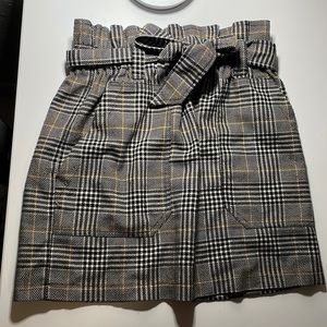 High Waisted Black and White Plaid Front Tie Skirt